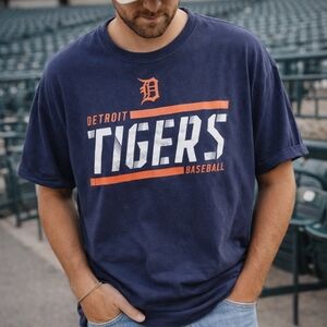 Detroit Tigers MLB Baseball Graphic Navy Orange Logo T-Shirt Unisex Size 3XL